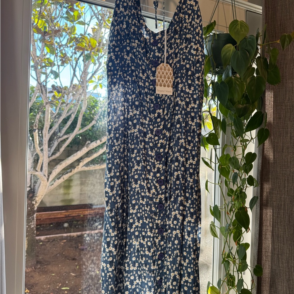 Navy Floral Sleeveless Dress